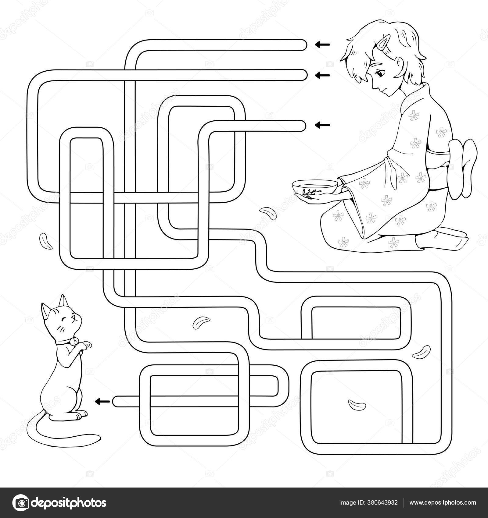 Labirinto Jogo Labirinto Para Crianças Ajuda Bonito Anime Menina